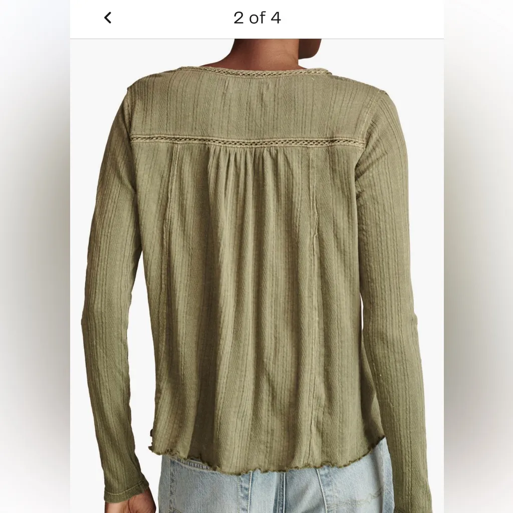 Lucky Brand Olive Green V-Neck Blouse - Image 3