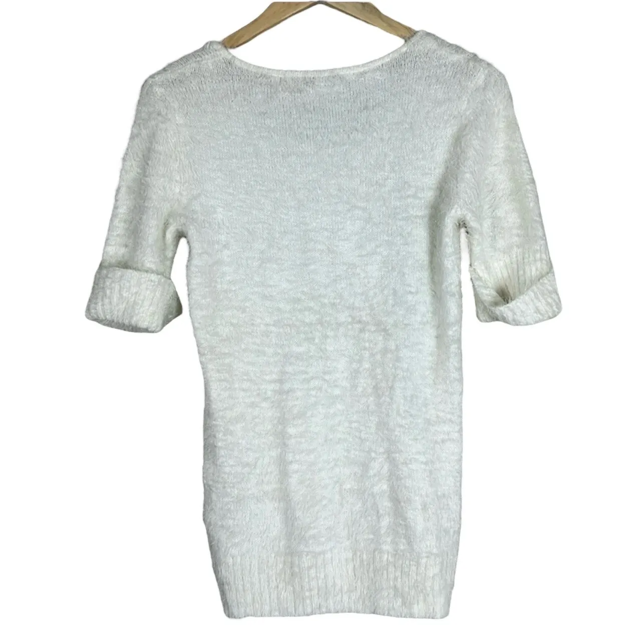 Collective Concepts Sweater Womens M Ivory Fuzzy Eyelash Soft Indie Cozy Y2K - Image 3