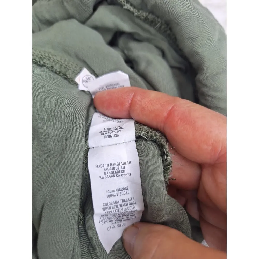 Aerie Women's Size Xtra Small Tiered Ruffle Mini Skirt Olive Green Elastic Waist - Image 3