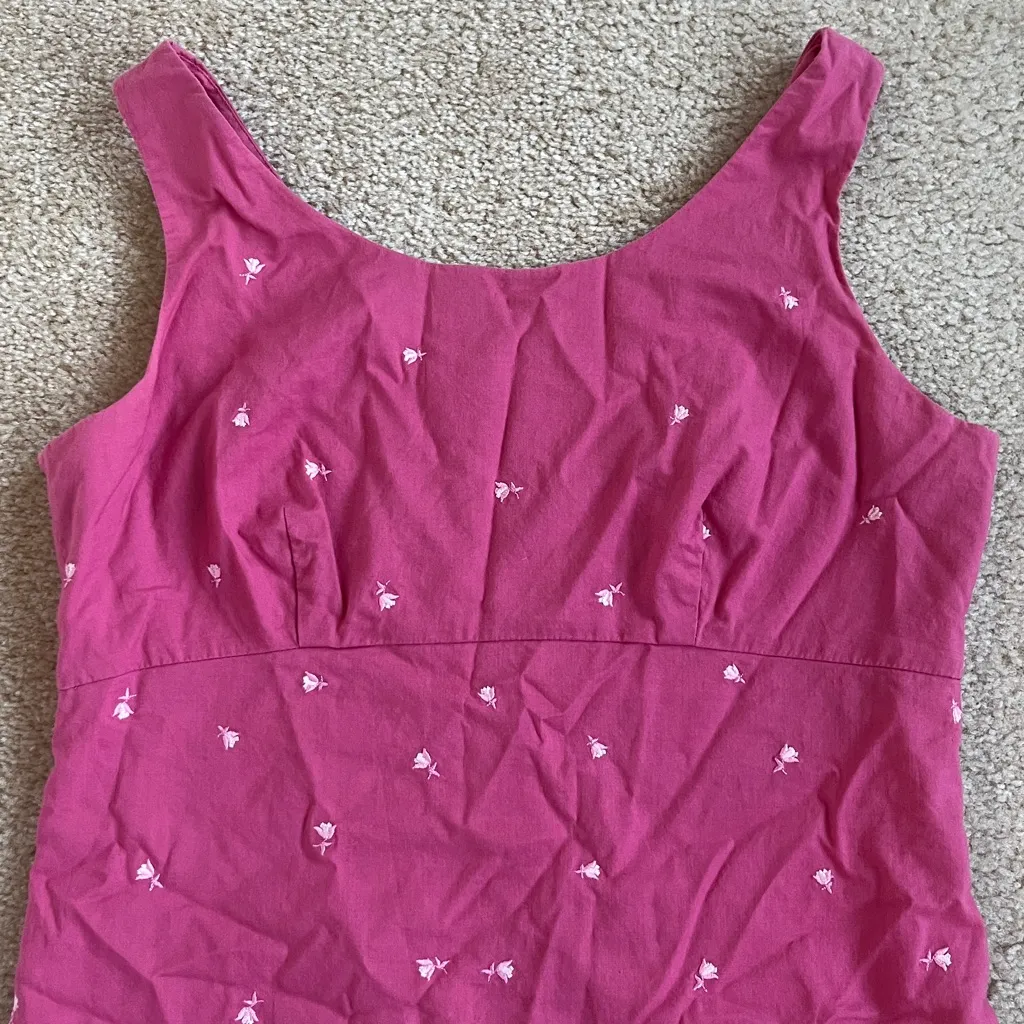 J. Crew Factory Sleeveless Pink Cotton Dress Embroidered White Flowers Size 4 - Image 3