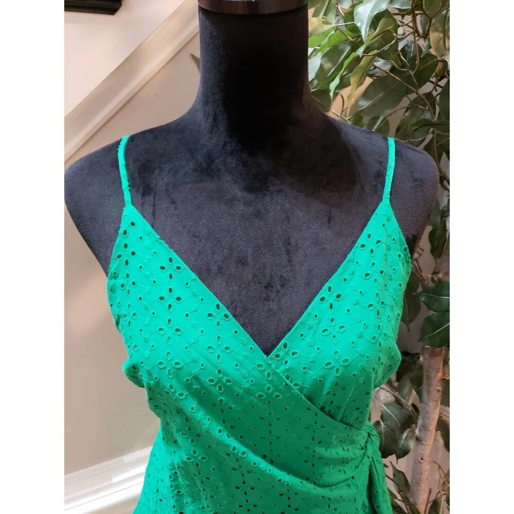 GB Womens Green Eyelet Spaghetti Strap Wrap V Neck Back Zip Knee Length Dress XL - Image 5