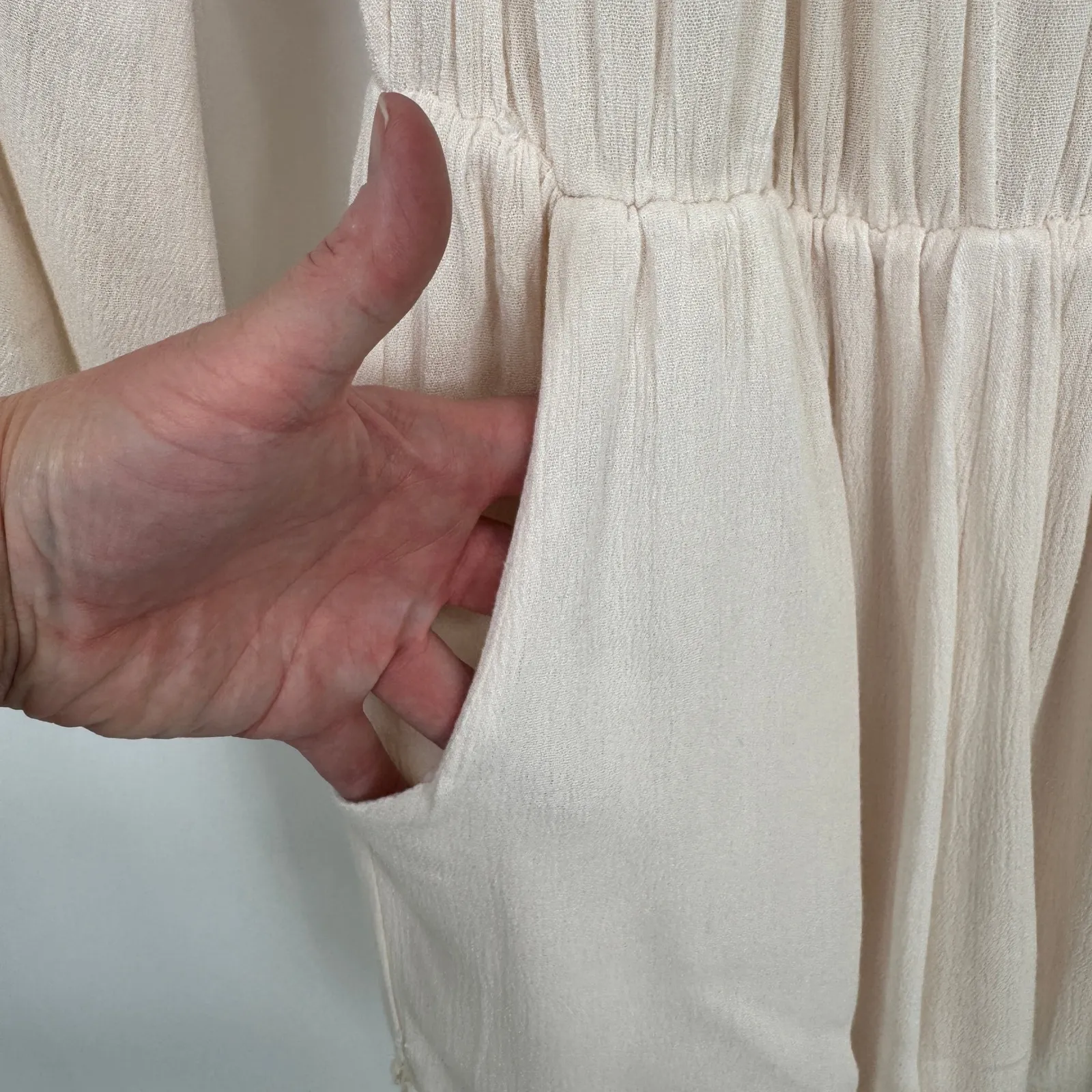 Romeo & Juliet Couture Off Shoulder Romper Womens M Cream Boho Cowgirl Pockets - Image 5