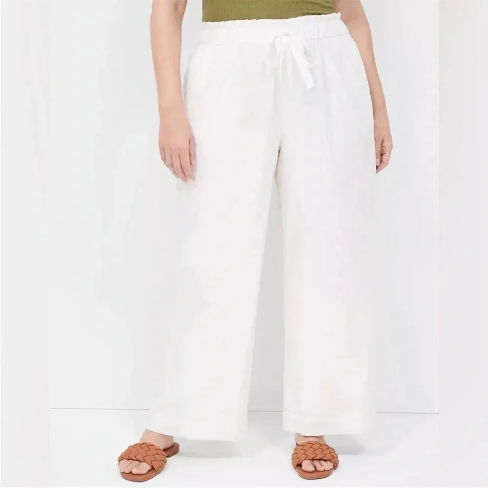 NWT Lane Bryant | Soft Linen Blend Wide Leg‎ Pant in White Cream Flowy Beachy 14 - Image 2