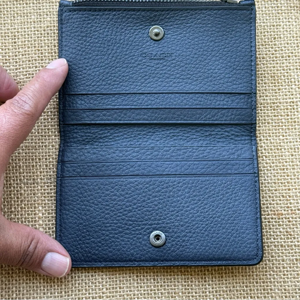 Coach Leather Car Print Multi Slim Bifold Card Wallet in Midnight Blue - Image 2