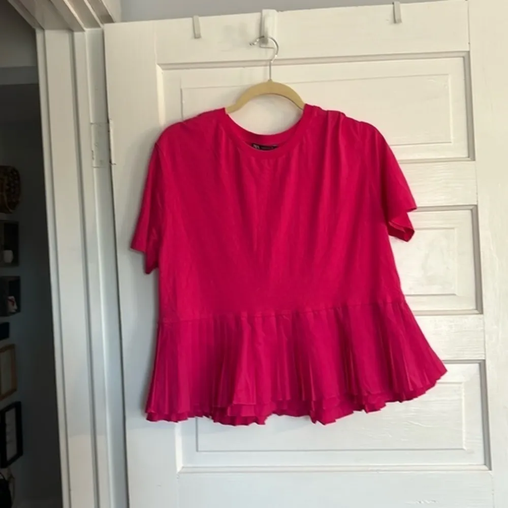 Zara Hot Pink Pleated Ruffle Blouse - Image 2
