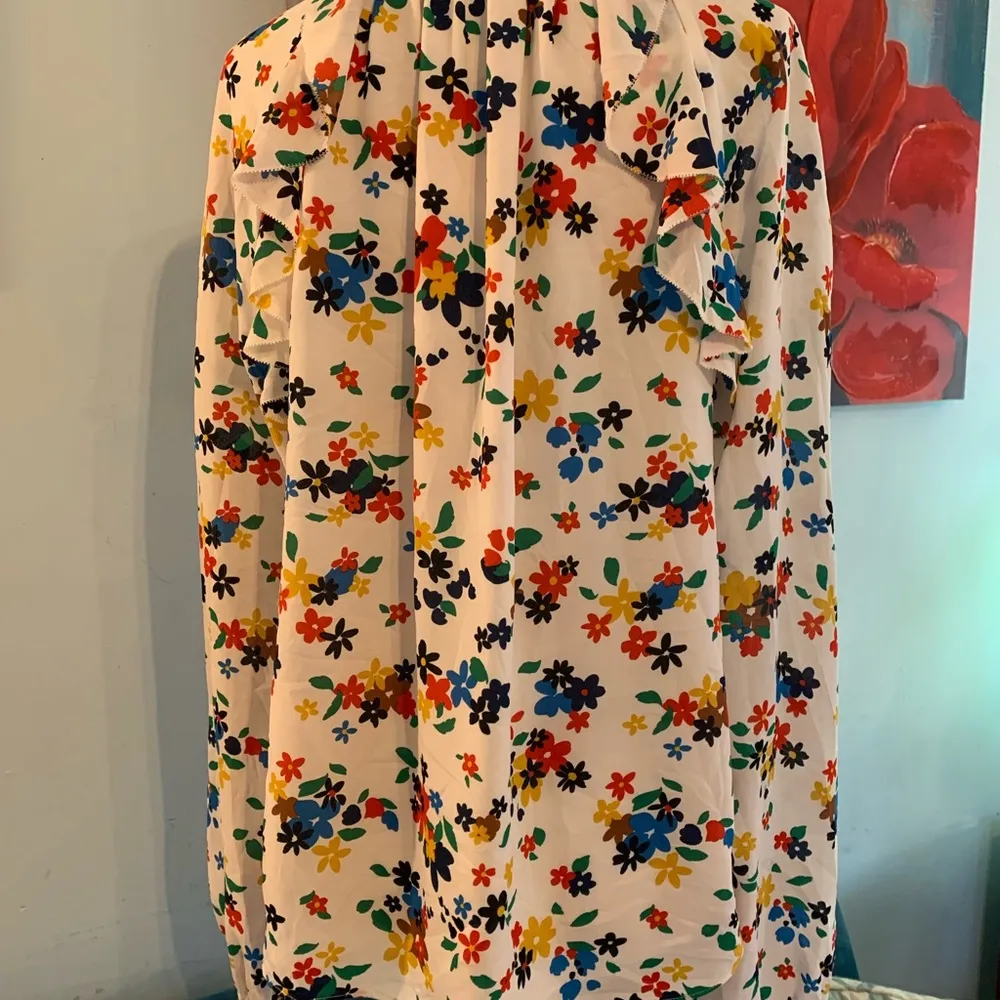 Kate Spade White Sailing Floral Ruffle Blouse Top size Small Top - Image 2