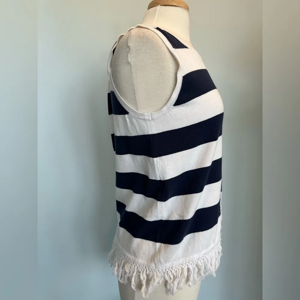 Sail to Sable Hydna Fringe Sweater Tank Top Sz Medium GUC Nautical Round Neck - Image 5