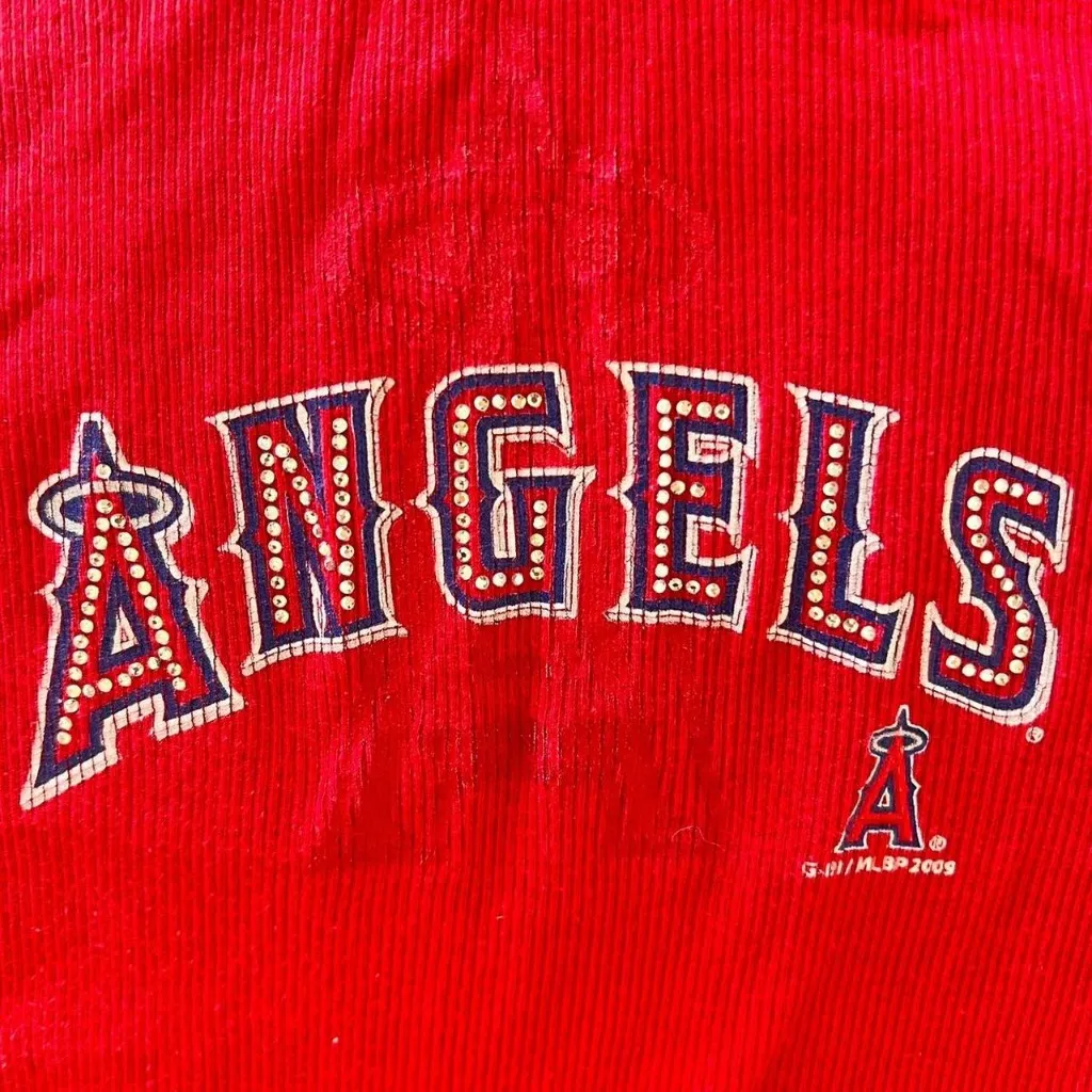 los angeles angels baseball y2k rhinestone bling red tank top cami Size M - Image 3