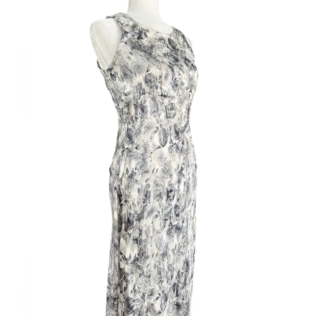 Vintage 90’s All that Jazz Silver Jacquard Floral Satin Maxi Dress - Image 3