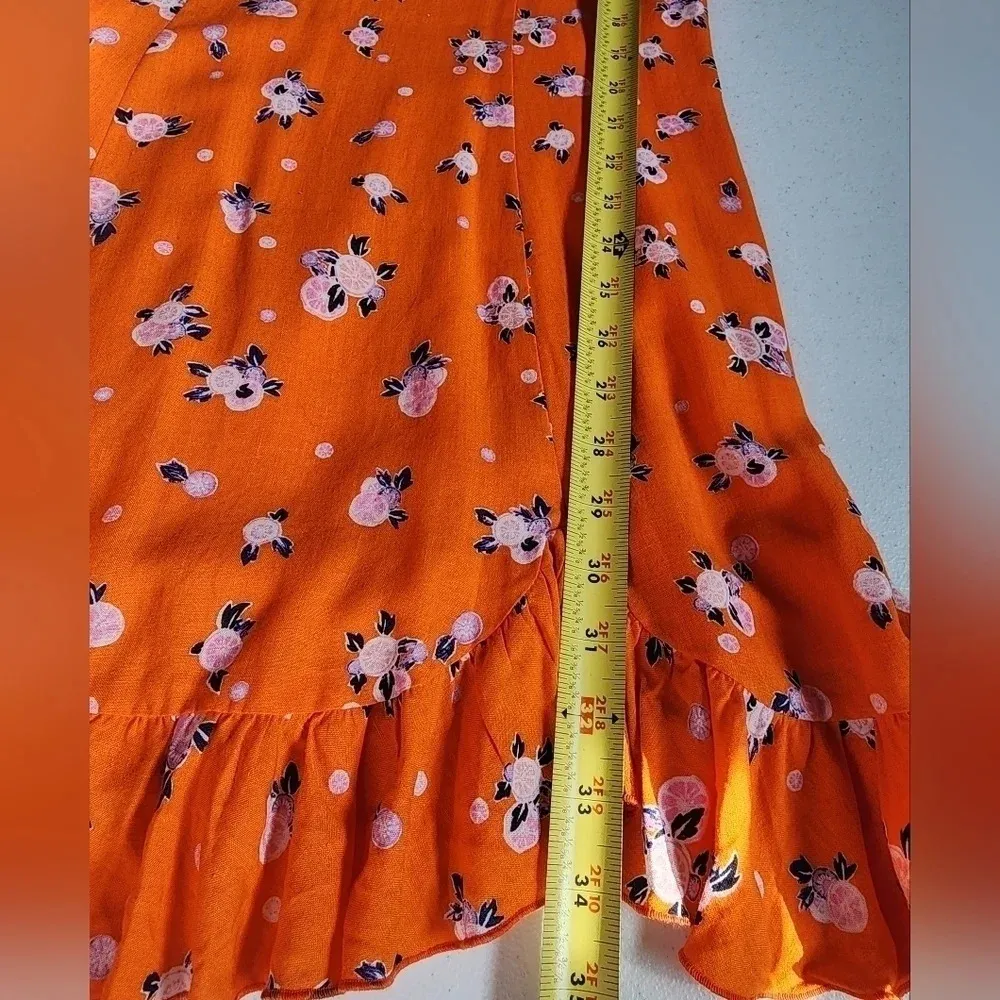 Free People Like a Lady Orange Citrus Floral Mini Dress Lace Up Back S NWT - Image 13