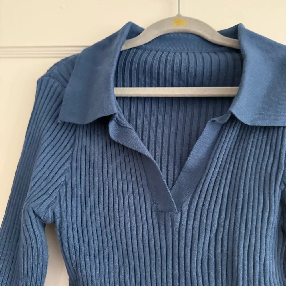 Dazy Blue Ribbed Women's Ribbed Knit Polo Collared Long Sleeve Top XSmall NEW Size XS - Image 2