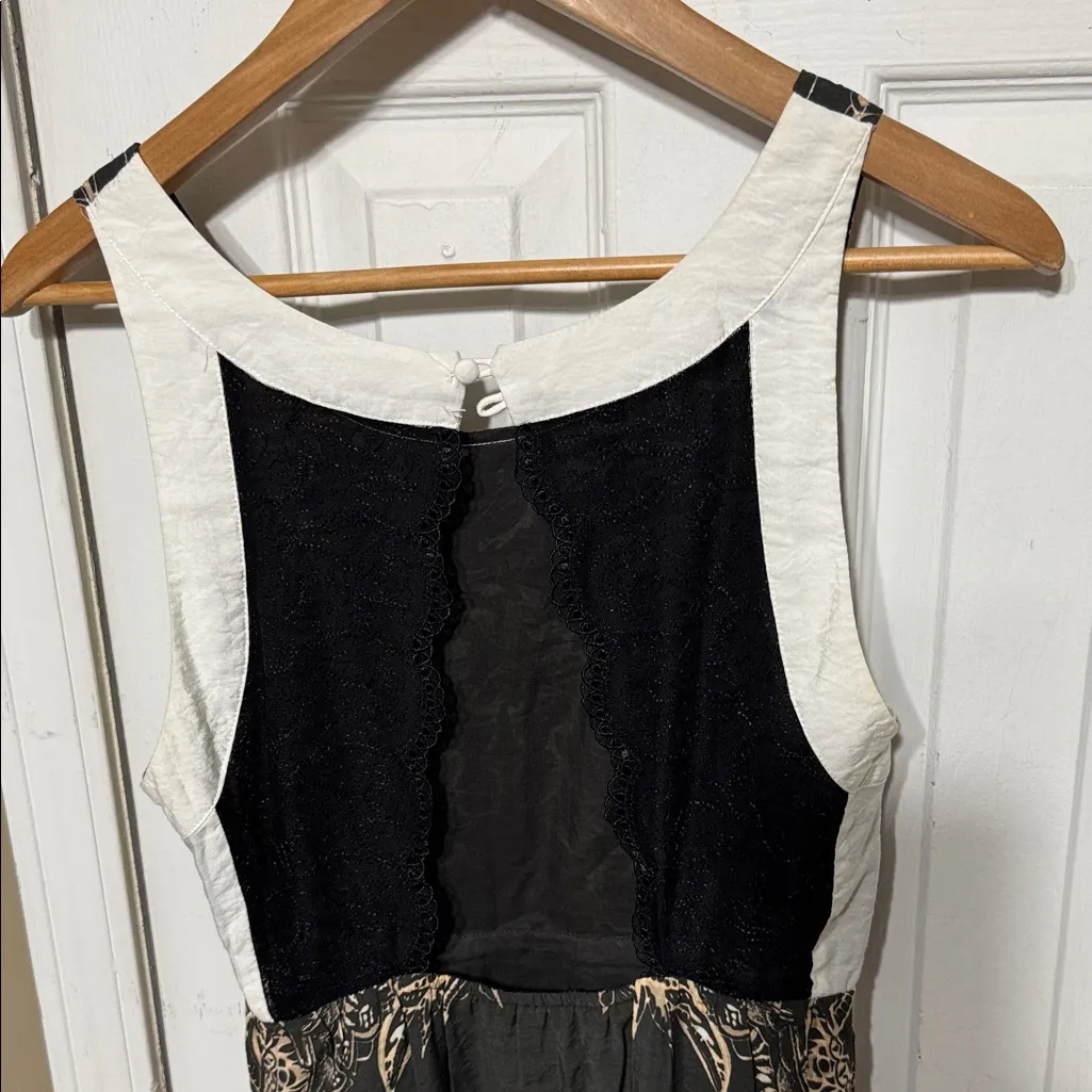 Free People Floral Batik Open Lace Back Black Gold High Low Dress - Image 7