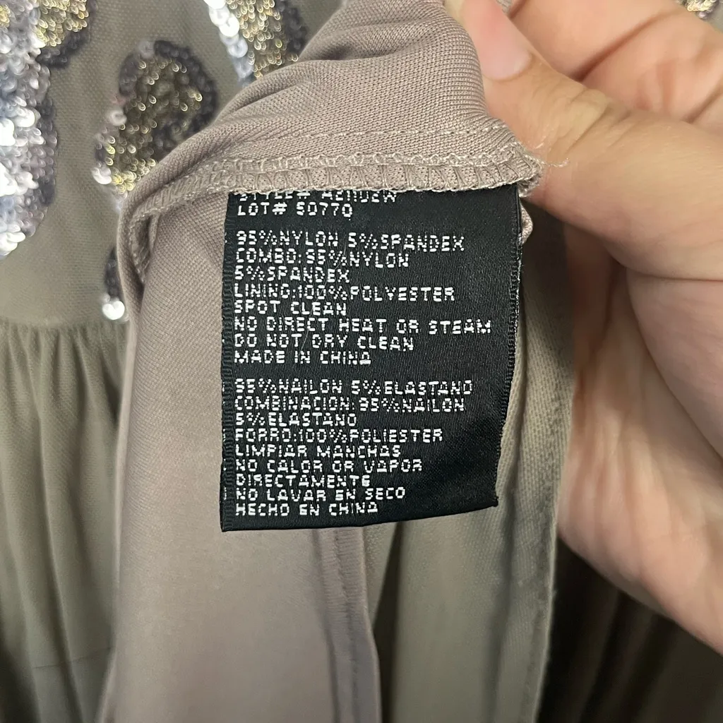 BETSY AND ADAM A-Line Dress with Floral Sequin Bodice in taupe size 14W - Image 4