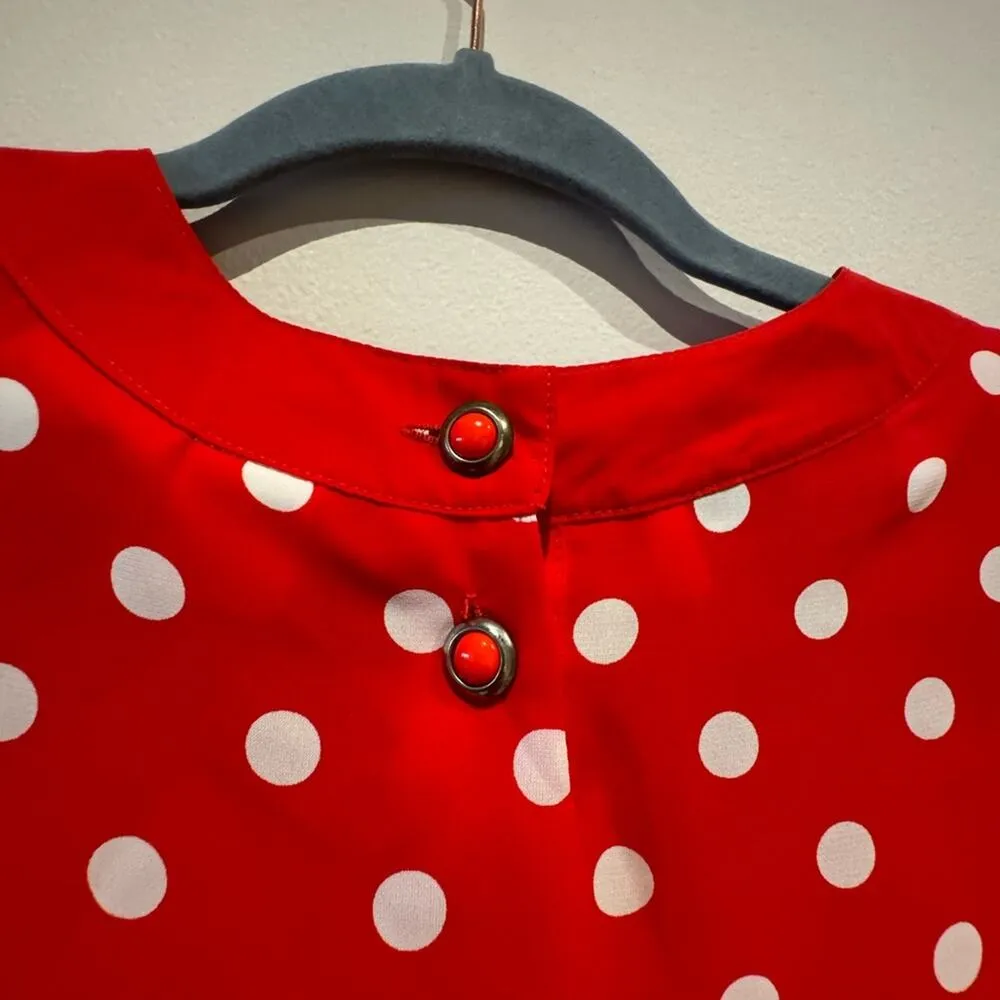 Chaus Vintage red and white polka dot blouse with bow size 10 - Image 7