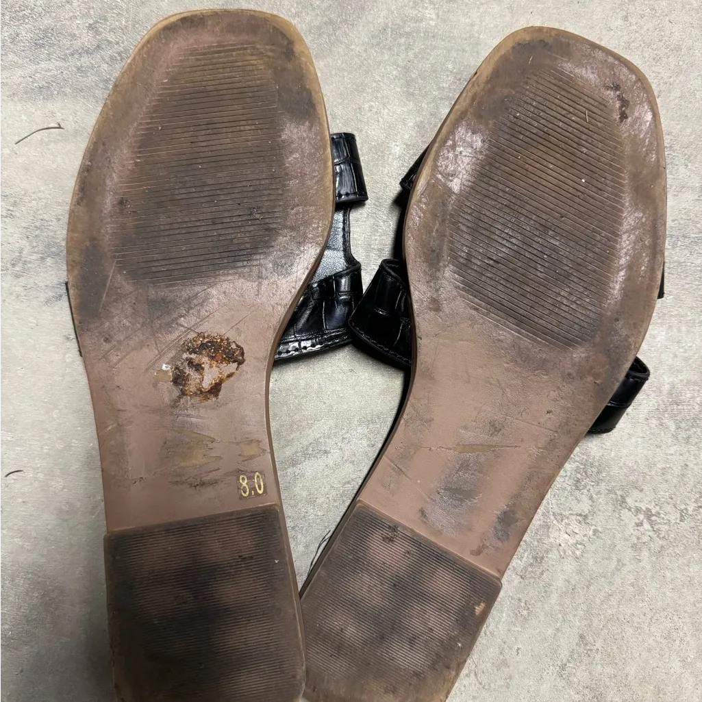 Steve Madden Black Croc-Embossed Slide Sandals - Image 3