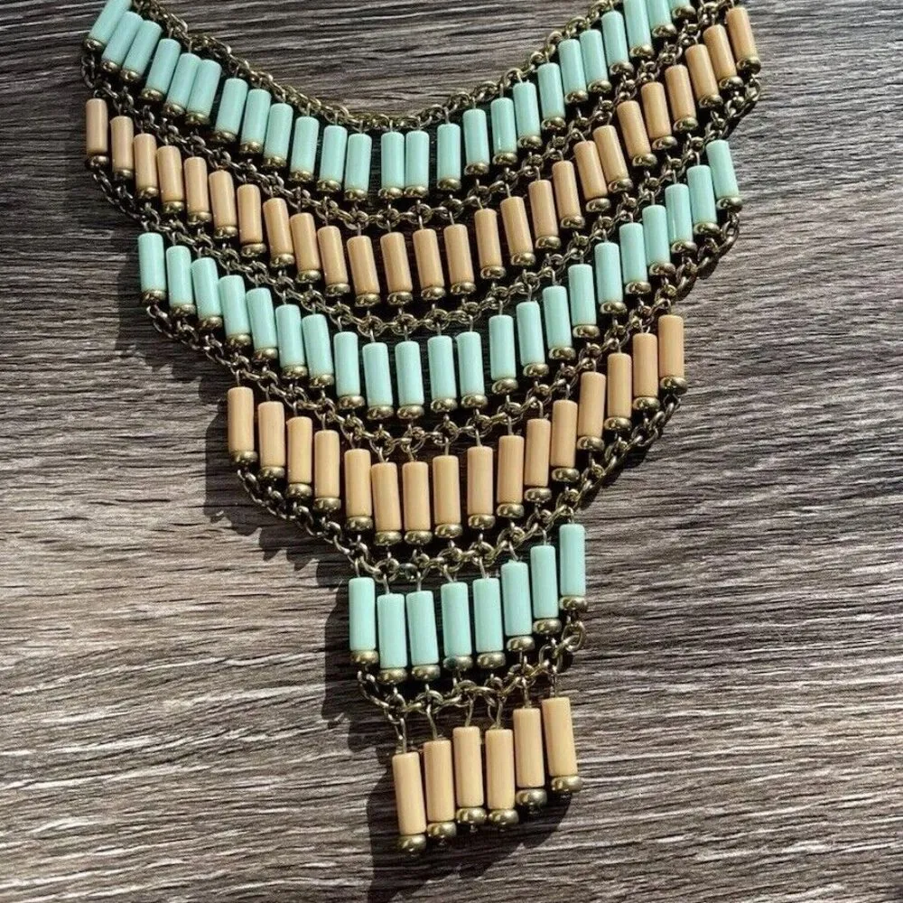 Vintage Three Strand Necklace Turquoise Chips Western Style Statement Piece 21" Blue - Image 3