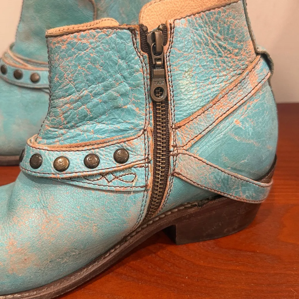 Bed Stu Cobbler Distressed Blue Moto Leather Booties Boots Size 9 - Image 12