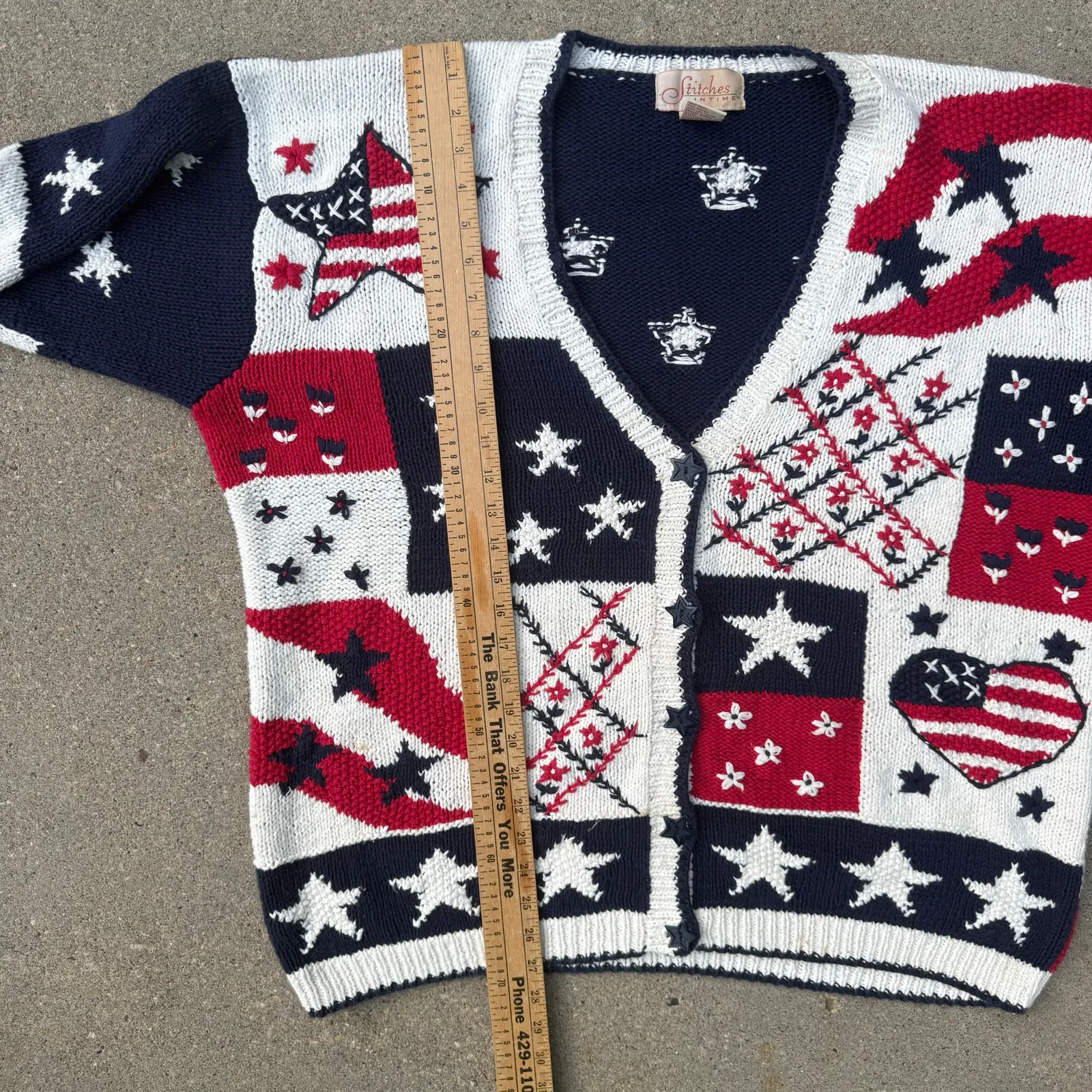 VTG 90s Stitches America 4th of July Red White Blue Sampler Cardigan Sweater 2X - Image 7