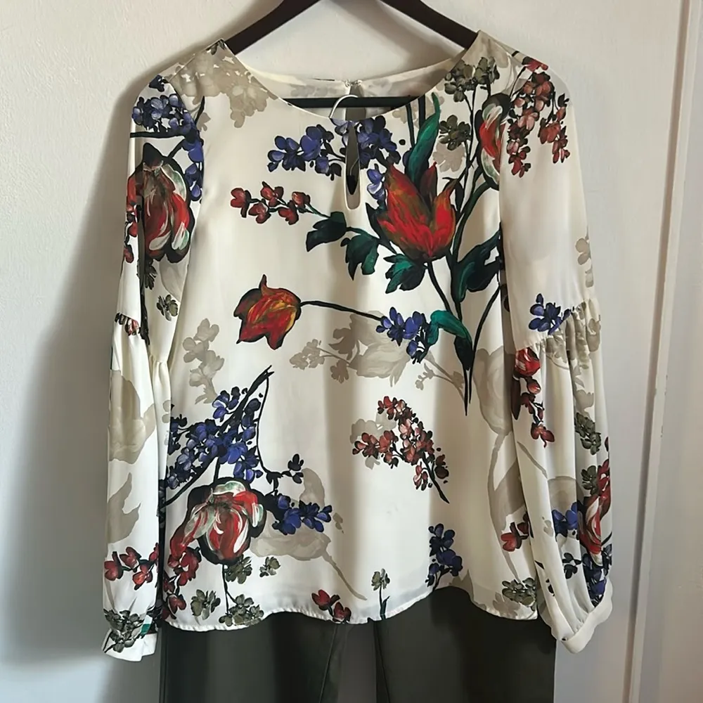 Express Women’s Floral Long Sleeve Bishop Balloon Sleeve Inspired Blouse - Image 2