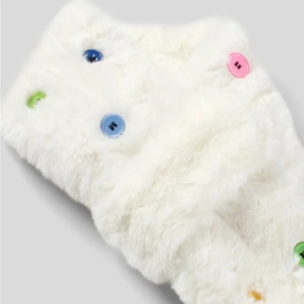 Halara Women White Faux Fur Decorative Button Scarf Winter Warm Snuggly One Size - Image 4