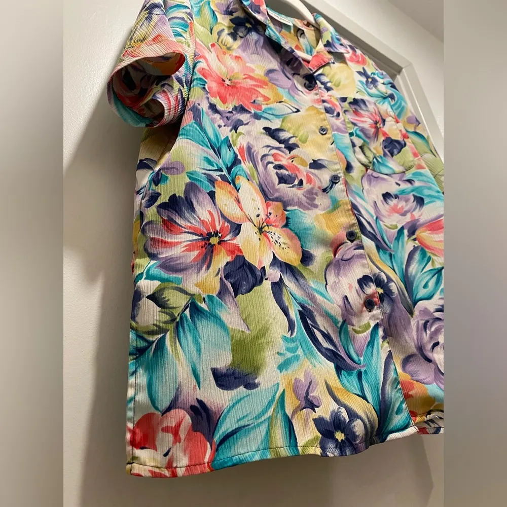 VTG 90s 80s Alfred Dunner Colorful Floral Button-Up Short Sleeve Blouse Top - 12 - Image 10