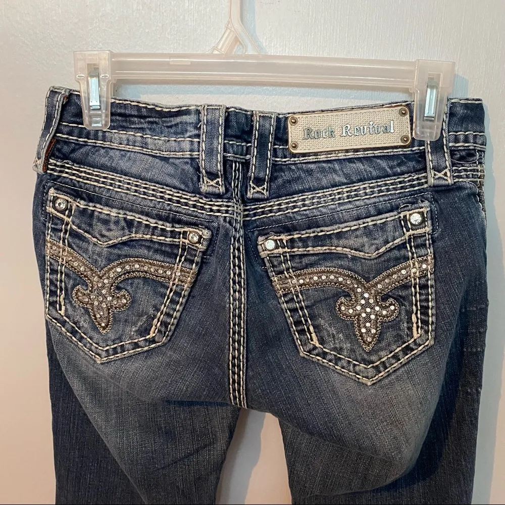 ROCK REVIVAL Vivian Boot Embellished Distressed Jeans Size 26 - Image 8