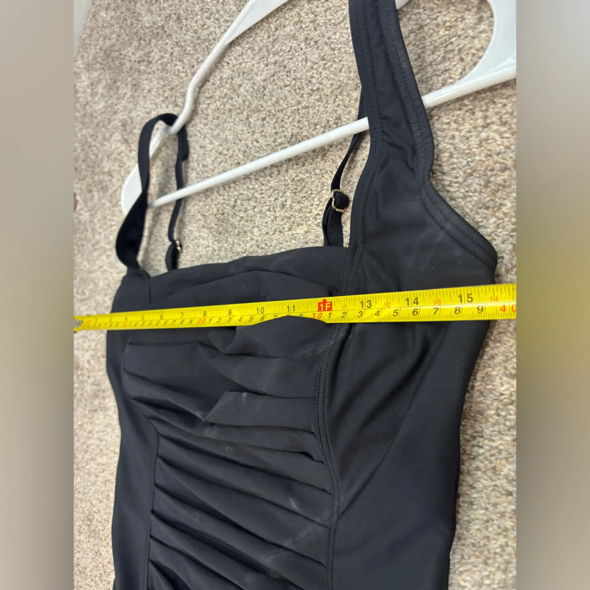 Calvin Klein Pleated Front One Piece Swimsuit Tummy Flattering Black 10 - Image 6