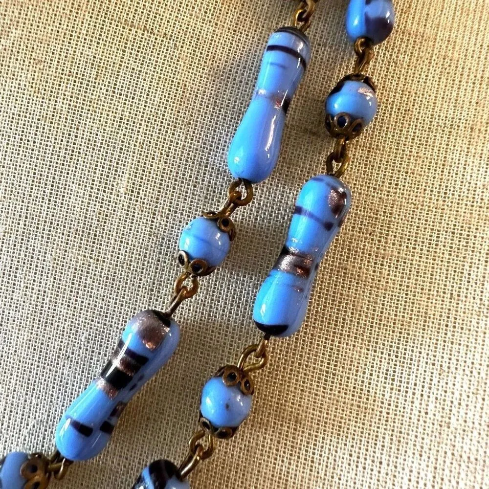 Vintage Japanese 1960s Millefiori Beaded blue Necklace. - Image 5