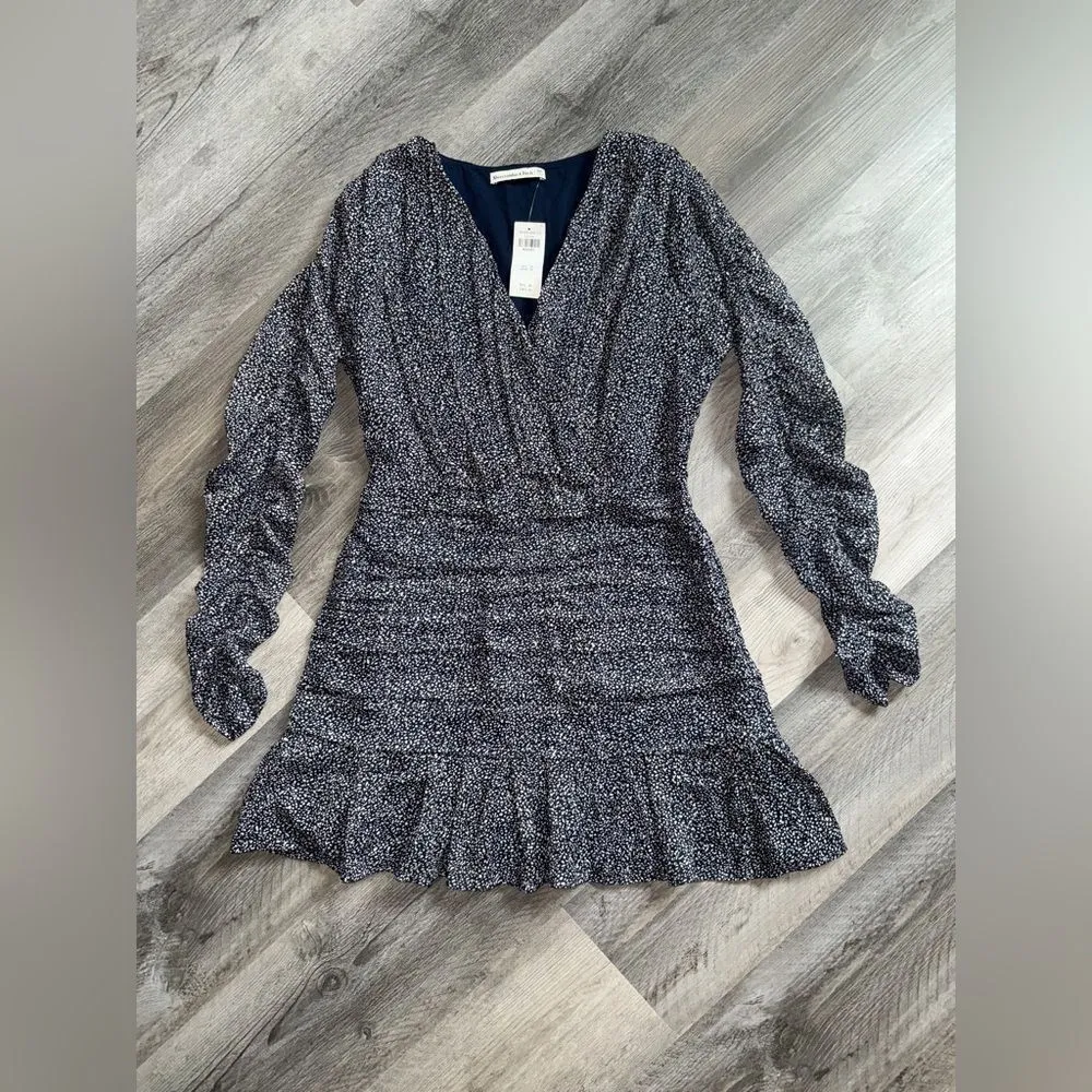 Abercrombie & Fitch Dress Navy White Pebble Long Sleeve NEW - Image 3