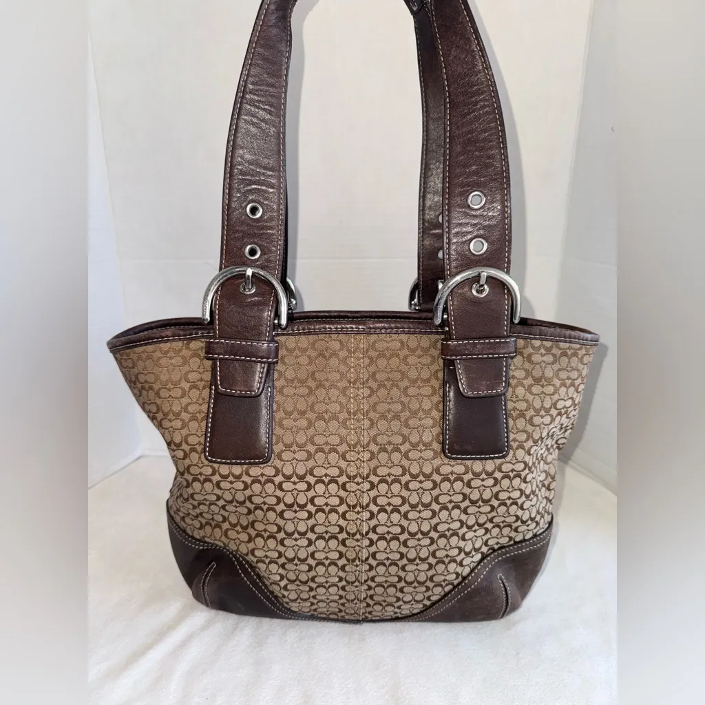Coach Vintage Y2K Signature Jacquard Soho Brown Canvas Leather Trim HandBag - Image 3