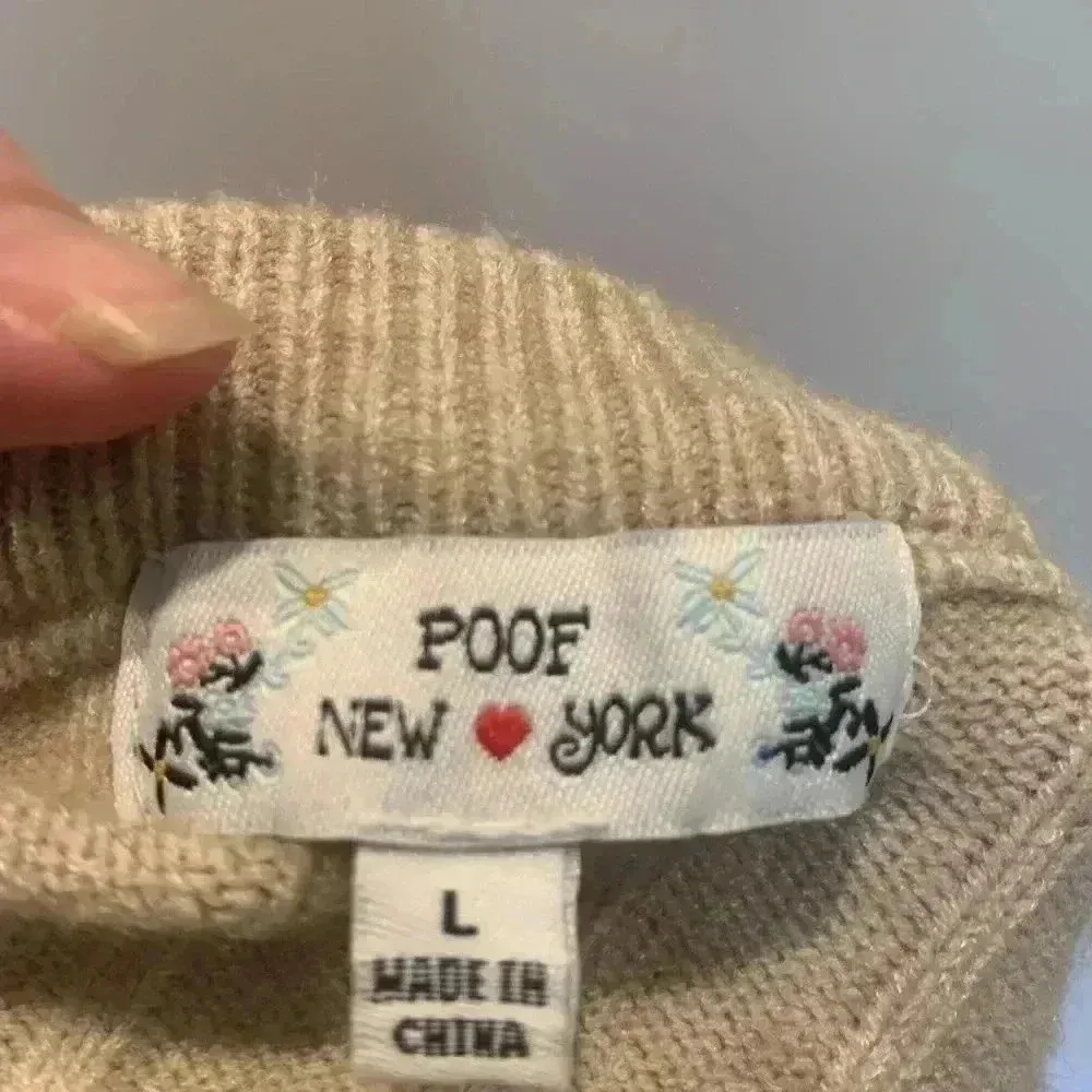 Poof! Women’s Large Ribbed Tan Crew Neck Sweater - Image 2