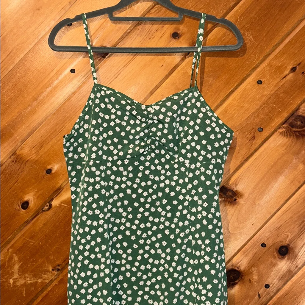 Green & white floral thigh high slit cami midi dress - Image 5