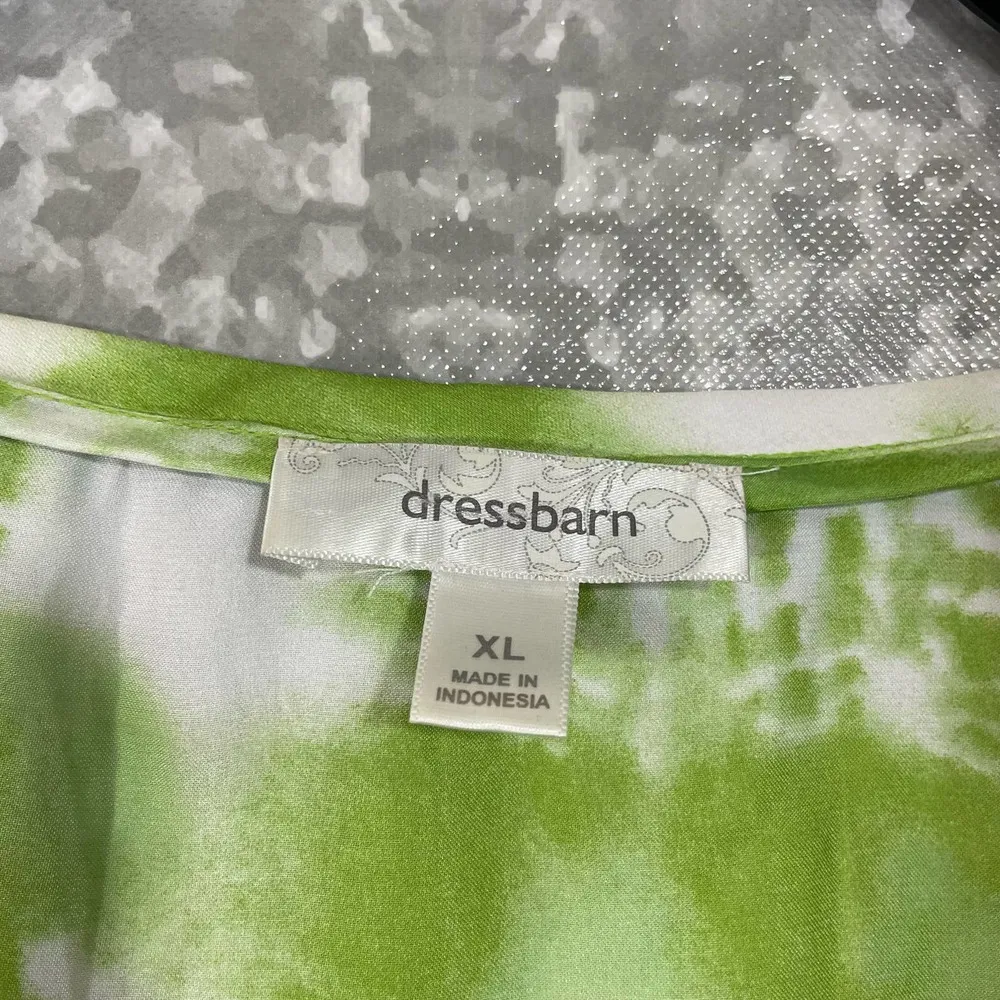 Dress Barn Green & White Tie Dye Stripe Silky Feel Blouse - Size XL - Scoop Neck - Image 4
