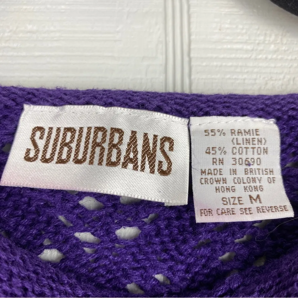 Vintage Suburbans Purple Patterned Knit Short Sleeve Pullover Sweater M Size M - Image 4