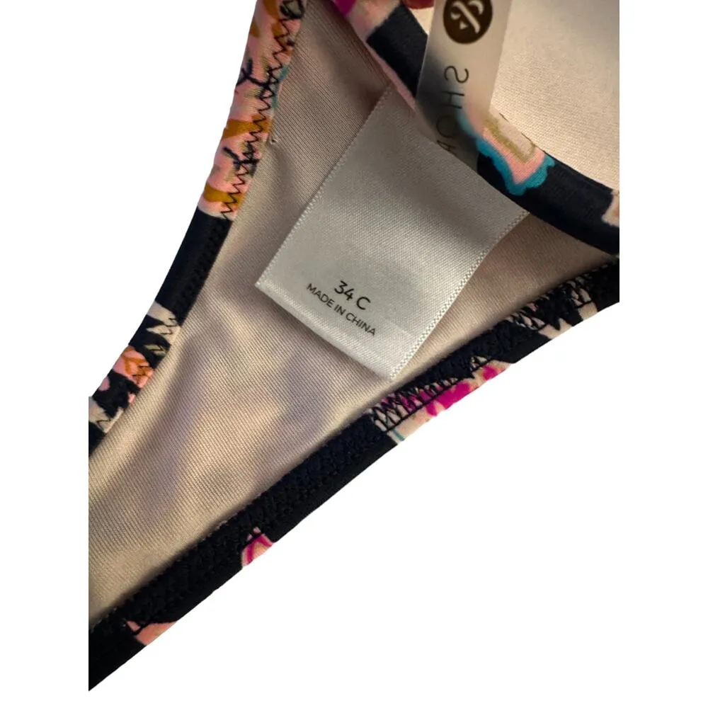 Shade & Shore Navy Blue & Pink Print Push-Up Halter Bikini Top Women's 34C - Image 11