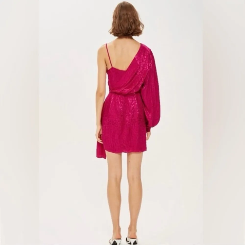 Topshop One Shoulder Drop Jacquard Leopard Dress - Image 3