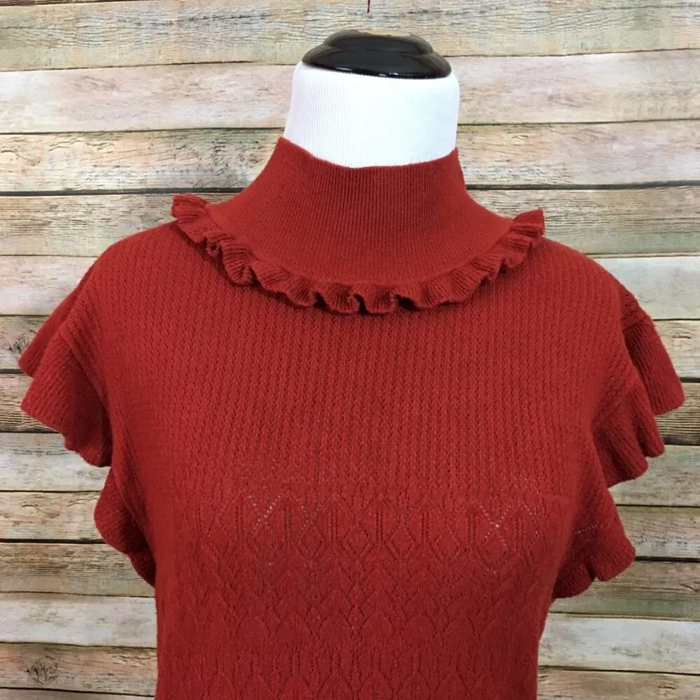 Torn by Ronny Kobo Knit Peplum Top - Rust - Large - Image 6