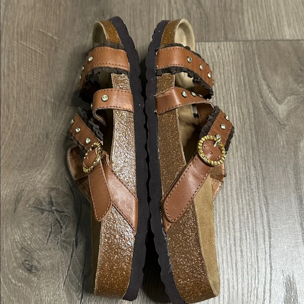 Birkenstock Betula Rhinestone Stud Brown Leather Strappy Sandals Euro 39‎ Size 8 - Image 8