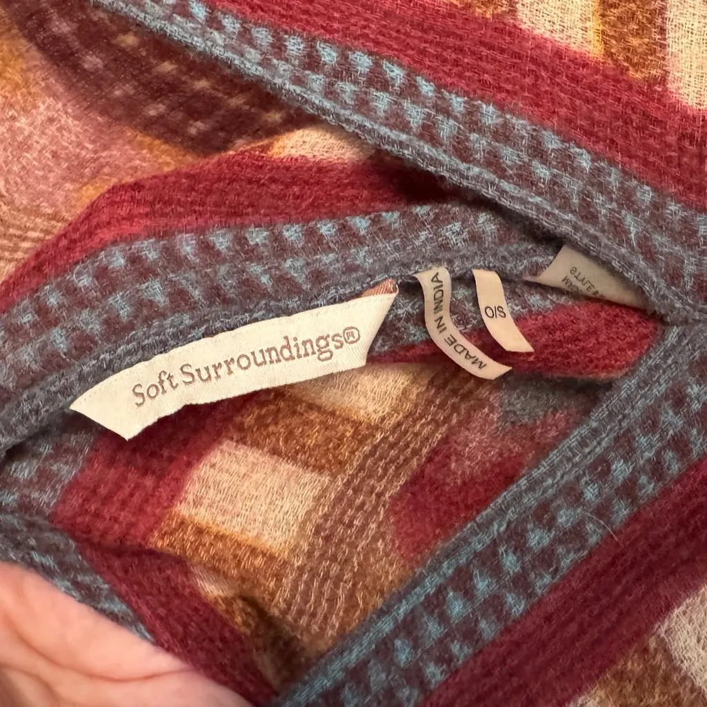 SOFT SURROUNDINGS TAN BLUE SOUTHWESTERN PONCHO WRAP OS - Image 3