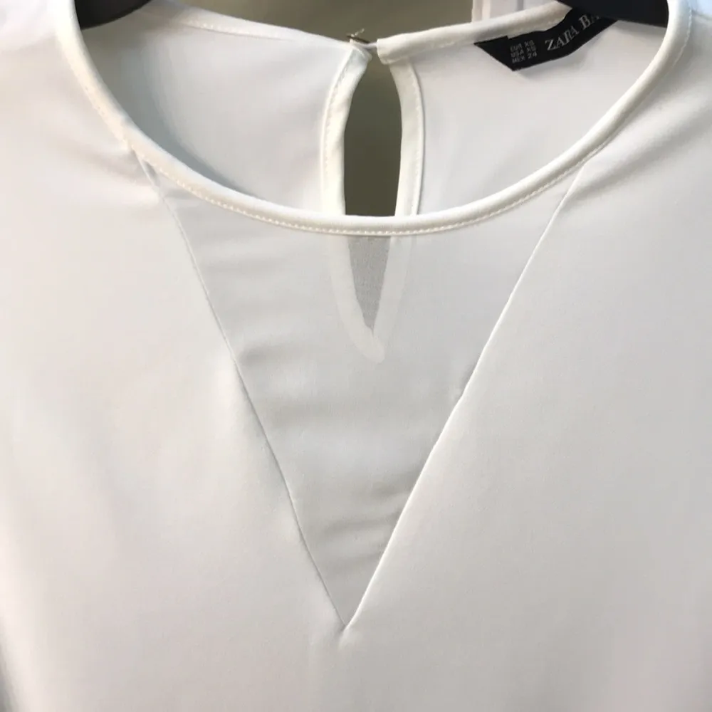 Zara Basic Women’s White Long Sleeve Blouse Sheer V Cut - Image 2
