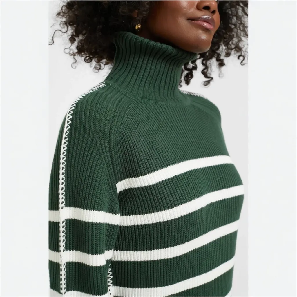 Tuckernuck Hyacinth House Striped Emsley Mini Sweater Dress Pine Green White XXL - Image 5