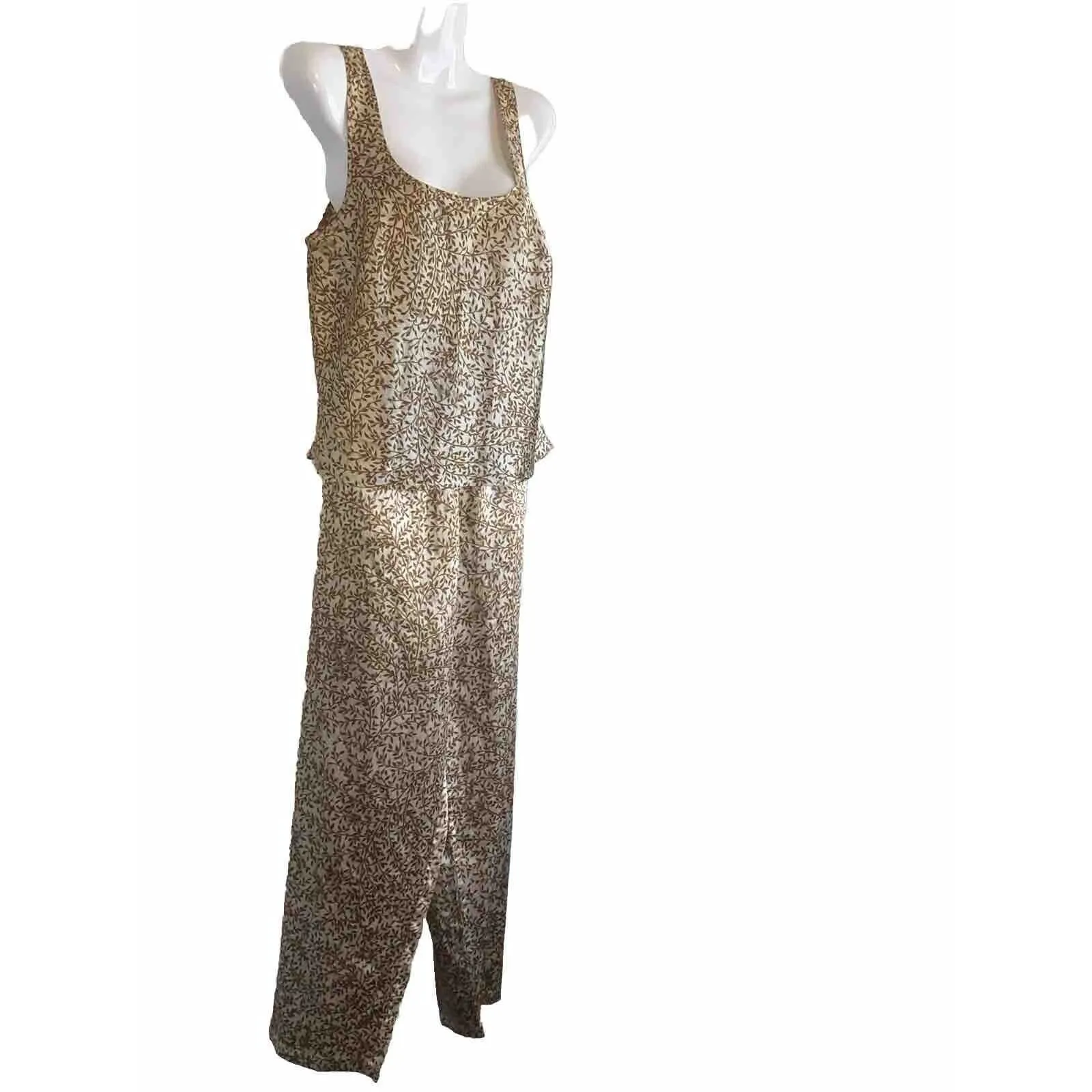 Victoria's Secret Silky Pajamas Tank Top Long Pants  Leaf  Floral print  Sz med - Image 5