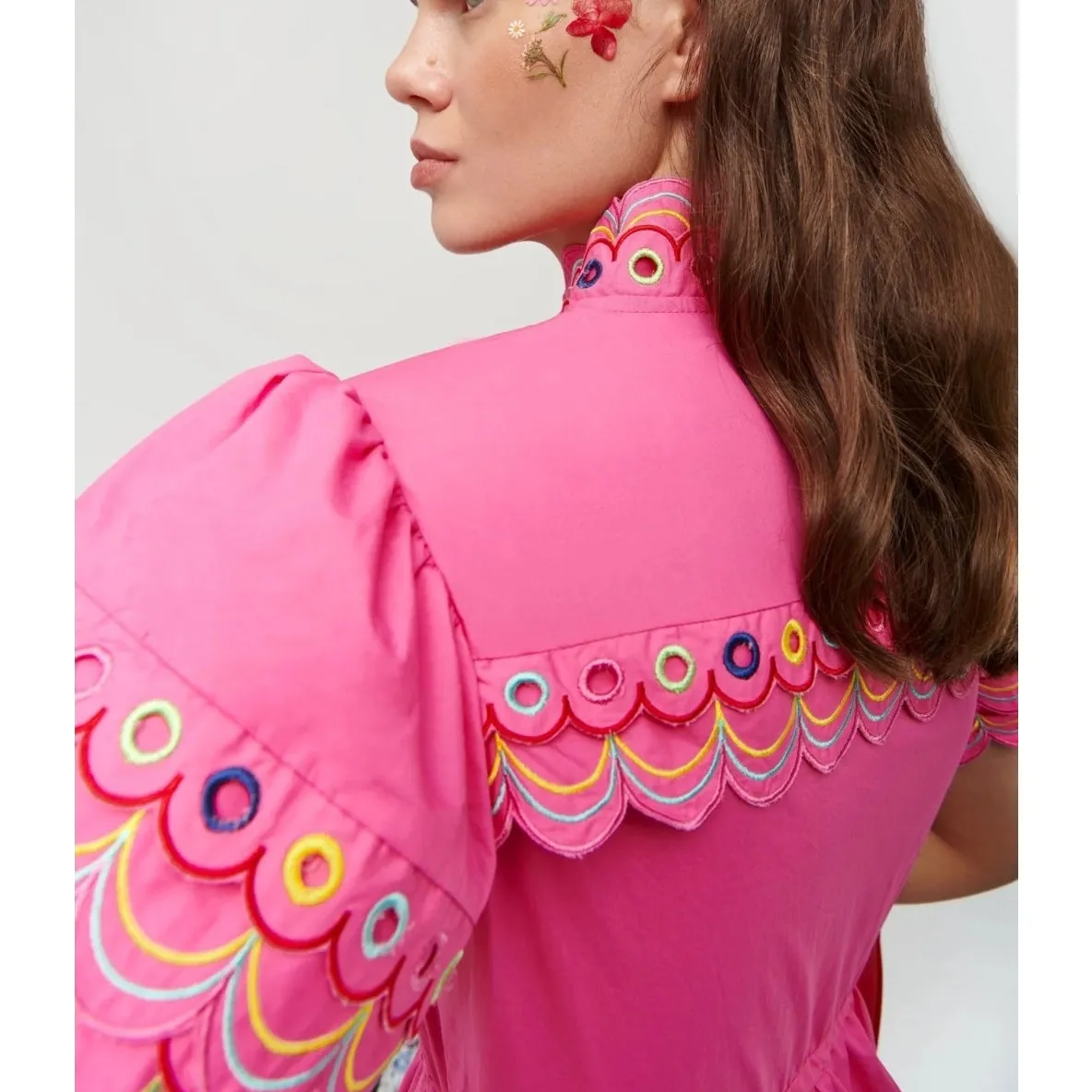 Celia B Alvis Embroidered Tiered Midi Dress Fuchsia Size XS NWT Colorful Scallop Pink - Image 12