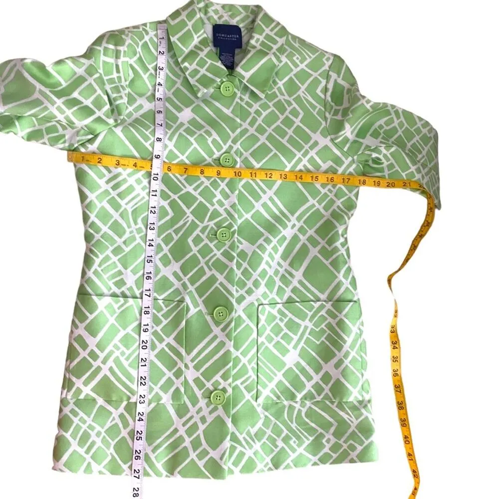 Vintage Doncaster 2P Dress Blazer Suit Set Silk RARE 60s Classic Preppy 2 Formal Green - Image 10