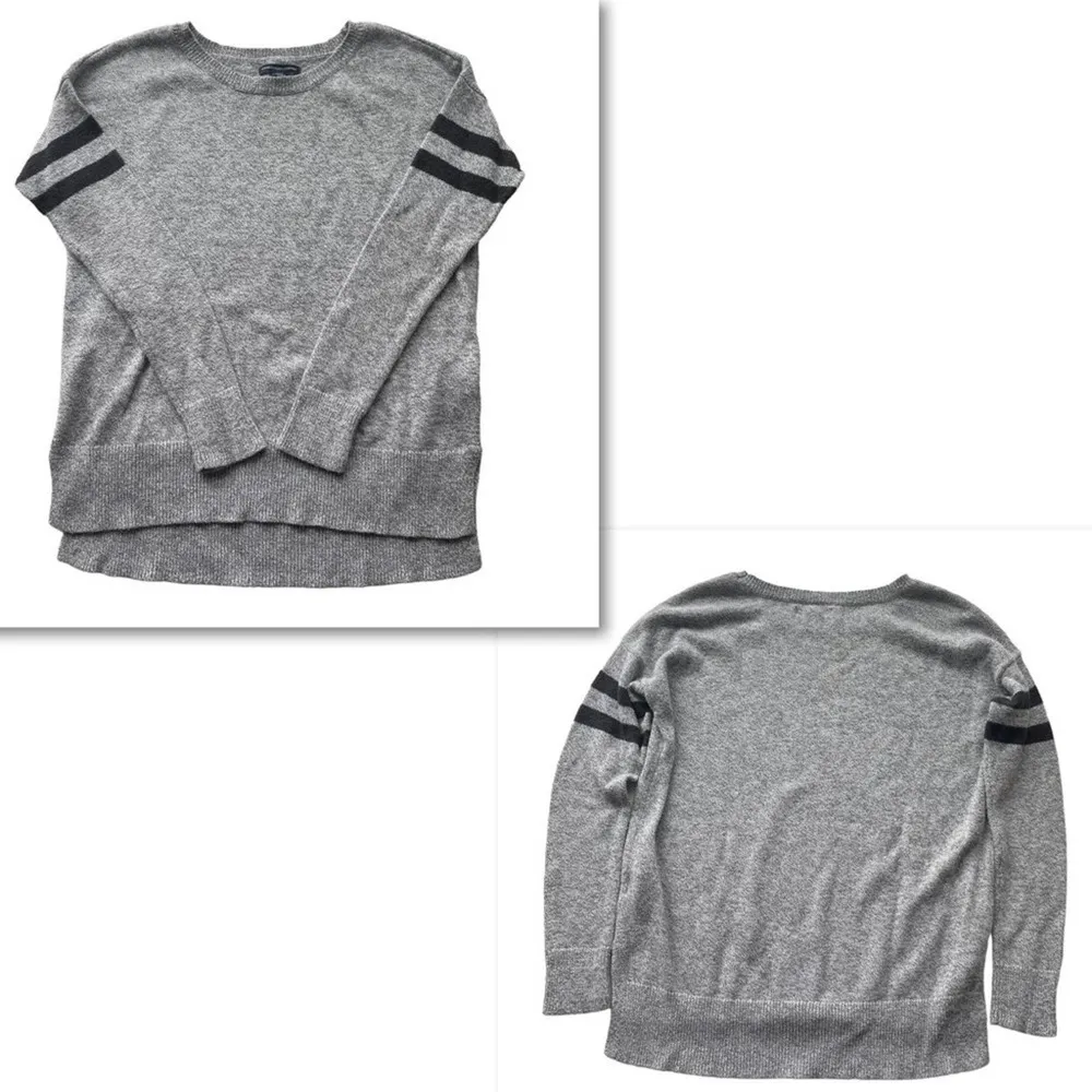 AEO American Eagle Crew Neck Sweater Gray Marled Size Small Stripe Wool Blend - Image 4