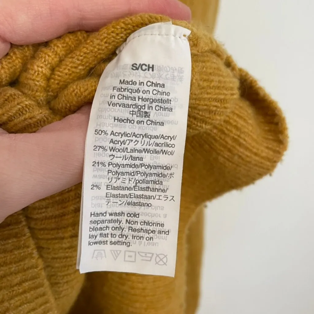 MADEWELL Westgate V-Neck Sweater Mustard Yellow Pleated Pleat Cropped Crop WOOL - Image 14