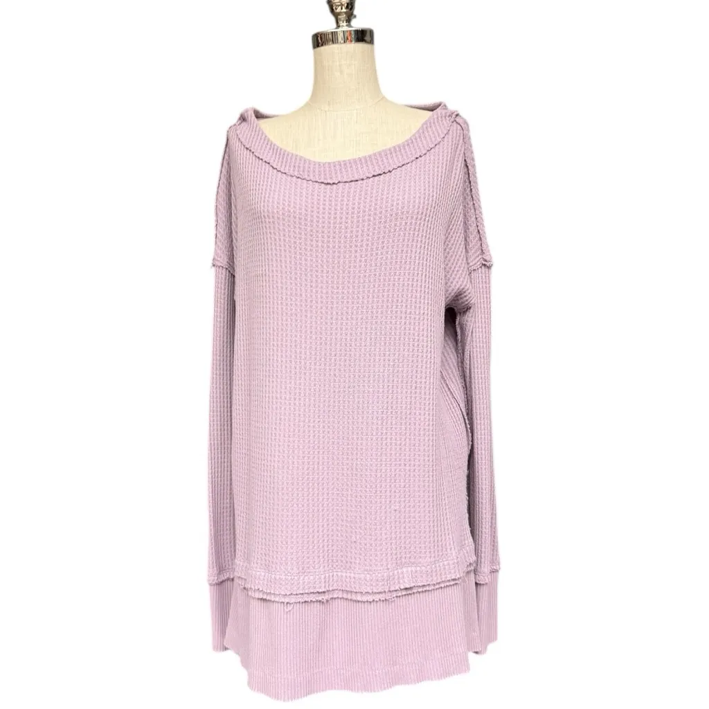 Free People We The Free North Shore Thermal Top Lilac Waffle Knit Medium EUC - Image 4