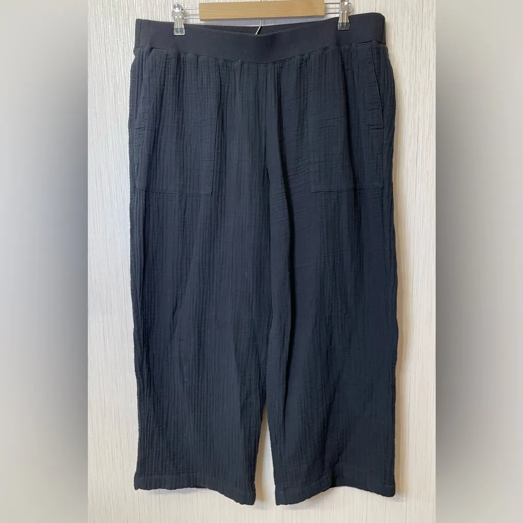 J. Jill Black Gauze Wide Leg Pants Size L Cropped Lightweight Pull - Image 2