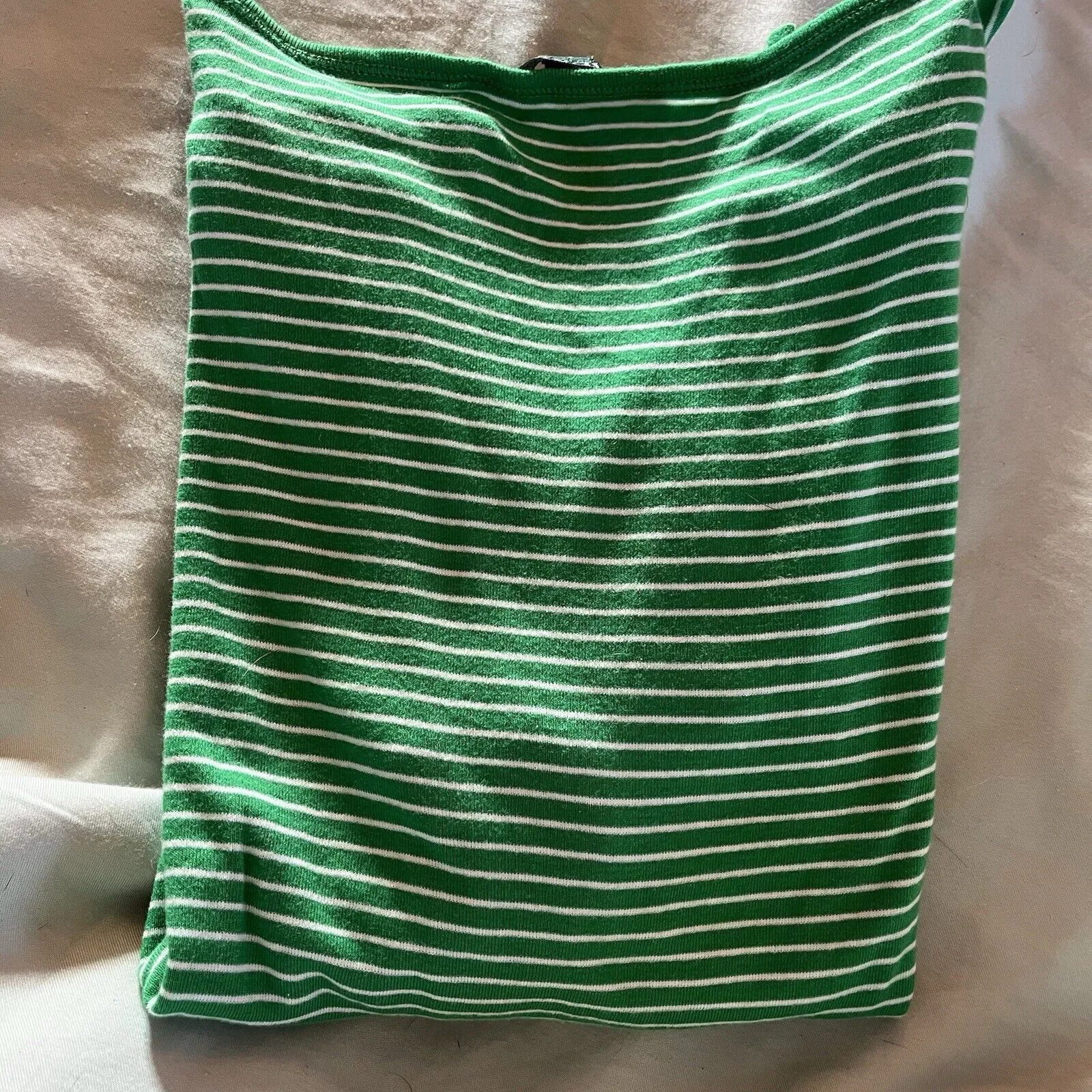 LRL Lauren Ralph Lauren Green White Striped 3/4 Sleeve Cross Ties Shoulder L - Image 10