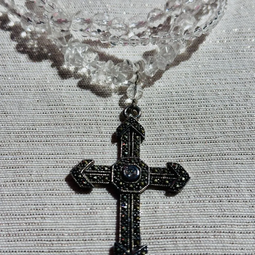 Three Strand Cross Necklace White - Image 2